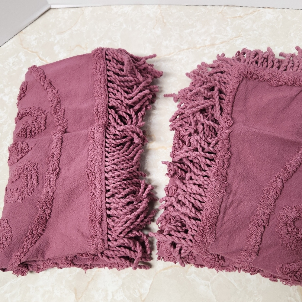 2 Dark Pink Mauve Chenille Pillow Shams Covers Standard Sz Cottage Grandma
